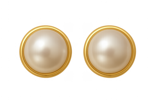 Pair of classic pearl gold earrings transparent background