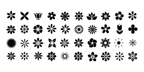 floral, blossom, background, collection, icons, themes., botanical, silhouette, include, design, decorative, range, category:, types, vector, white, creative, suitable, bloom, gardening, shape, styliz
