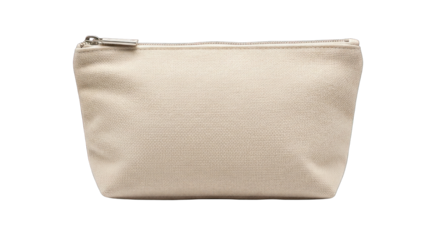 Small beige cosmetic bag with zipper isolated on white background.