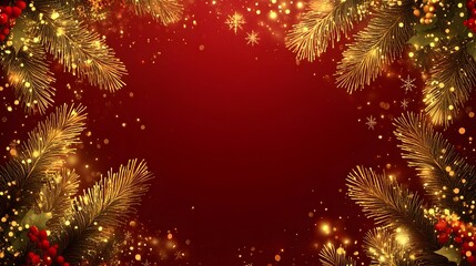 A vibrant background features golden stars and sparkling lights set against a rich red hue, creating a festive atmosphere perfect for holiday greetings and decorations.