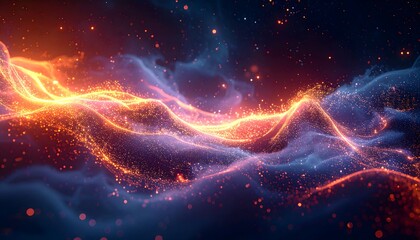 High Quality Abstract Blue and Orange Particle Wave Background