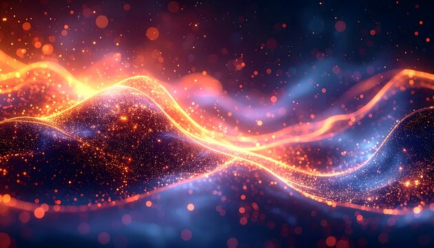 High Quality Abstract Blue and Orange Particle Wave Background