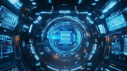 Futuristic blue digital tunnel displaying high technology data - Powered by Adobe
