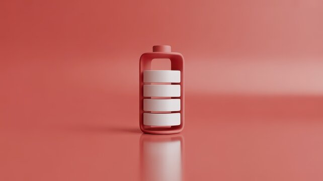 Full power battery icon on vibrant red surface, energy concept