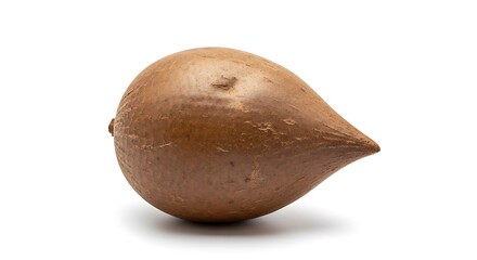 Single raw potato with brown skin isolated on white background