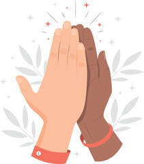 Two hands of different skin tones giving a high five with sparkles gesture