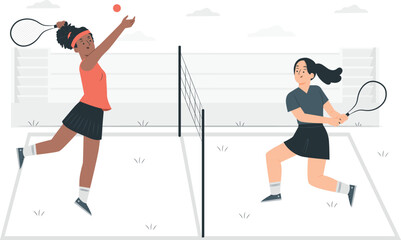 Two women playing tennis on court sport game