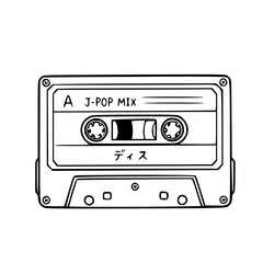 Obraz premium Retro music cassette tape line illustration