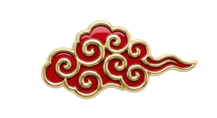 Red and Gold Auspicious Cloud Design Isolated on White Background.