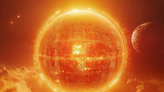 Dyson sphere megastructure harnessing solar energy in space
