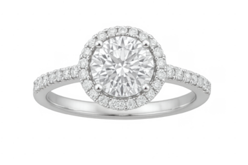 Diamond engagement ring with brilliant cut stone on transparent background