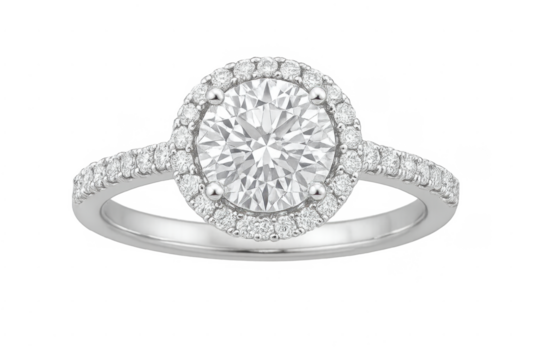 Diamond engagement ring with brilliant cut stone on transparent background - Powered by Adobe