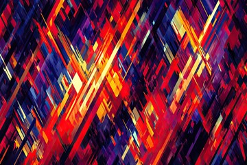 Angular, colorful, overlapping lines create a vibrant pattern