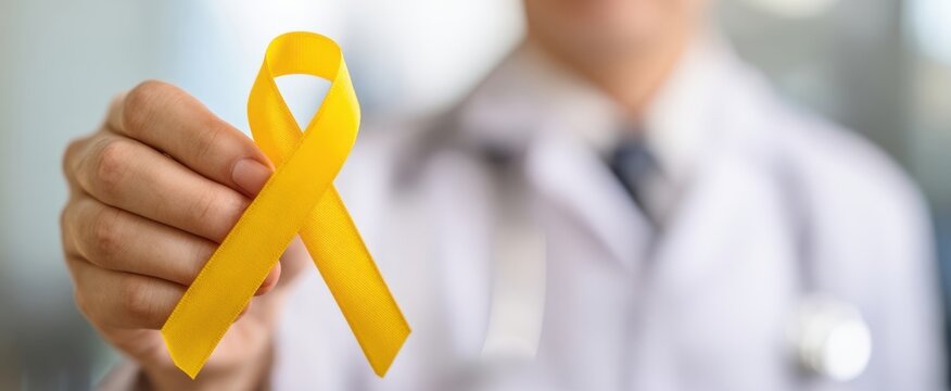 The Yellow Ribbon Held by a Doctor Promoting Health Support and Awareness Campaign