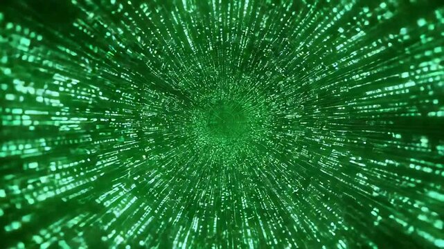 Green binary code data tunnel moving digitally