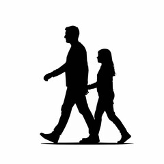Silhouette of a father and daughter walking together hand in hand.