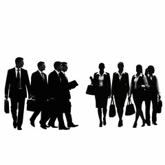 Silhouette of business people walking in a group.