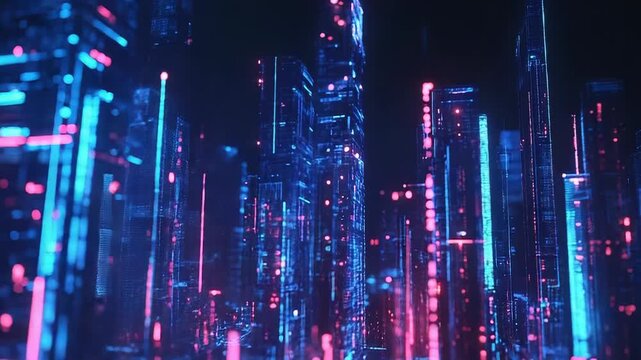 Cyberpunk futuristic city with digital network data connections - Powered by Adobe