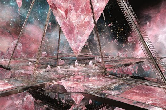 Pink Crystal Pyramid Structure In Space