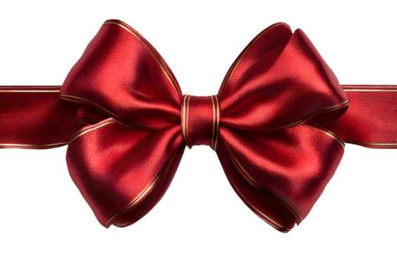 Shiny red satin ribbon on white background. Vector red bow and ribbon