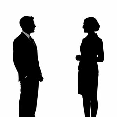 Silhouette of a man and woman in a professional business setting.