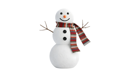 Cute snowman with scarf and buttons isolated on transparent background