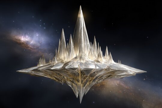 Floating Golden Crystal City In Space