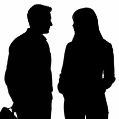 Silhouetted Man and Woman in Conversation, Facing Each Other.