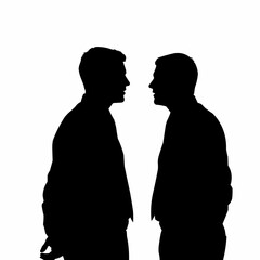 Silhouette of Two Men Facing Each Other in Conversation.