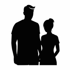 Silhouette of a couple standing together holding hands.