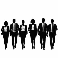 A Diverse Group of Business Professionals Walking Together in Silhouette.