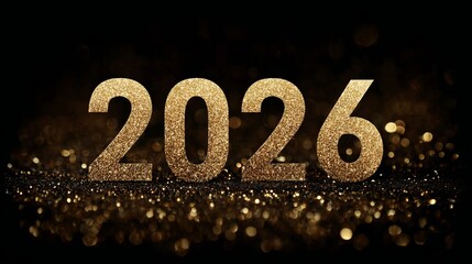Celebrate 2026 with shimmering gold numerals against a dark backdrop for a festive New Year or milestone announcement, perfect for invitations