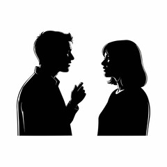 Silhouette of a man and woman in conversation, facing each other.