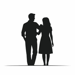 Silhouette of a loving couple walking together in harmony.