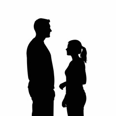 Silhouette of a tall man and a shorter woman facing each other.