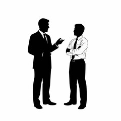 Silhouette of two businessmen in suits having a professional discussion.