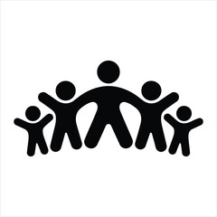 Abstract Family Unity Icon with Parents and Children Holding Hands for Community Logo Vector