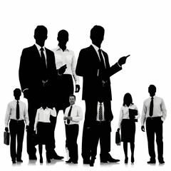 Business professionals in formal attire, standing together, ready for work.