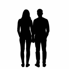 Black silhouette of a man and woman holding hands.