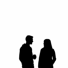 Silhouette of a young man and woman engaged in conversation.
