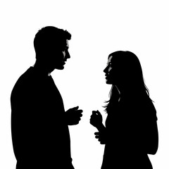Silhouette of a man and woman having a serious conversation.