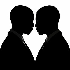 Two men in silhouette facing each other in formal attire.