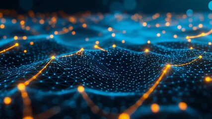 Digital network connections transmitting data across a futuristic grid - Powered by Adobe