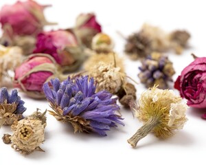 Dried Flowers Displayed Against White Background