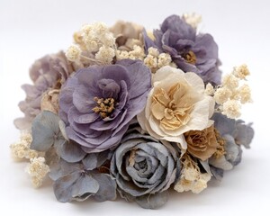 Dried Lavender And Beige Flower Bouquet On White Background