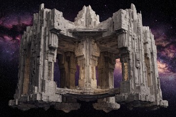 Floating Stone Temple In Outer Space