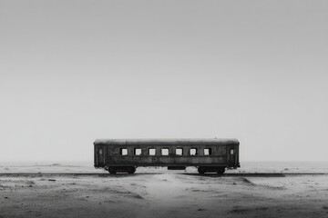 Abandoned Train Carriage On Snowy Tracks In Winter