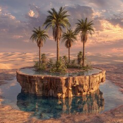 Desert Oasis Island Sunset Landscape
