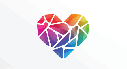 Abstract geometric heart shape symbolizing love and diversity with a vibrant rainbow color gradient