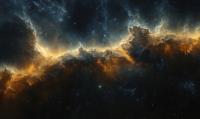 Fototapeta premium Vibrant cosmic nebula with golden and blue gas clouds and sparkling stars